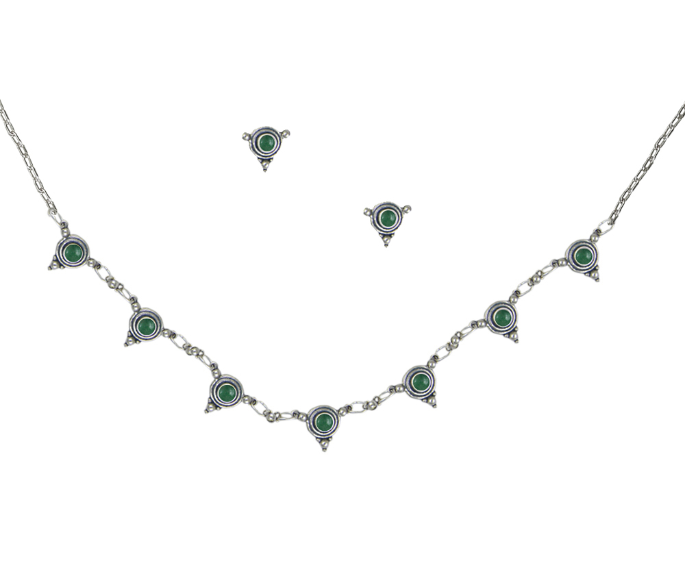 Sterling Silver Necklace Earrings Set With Jade